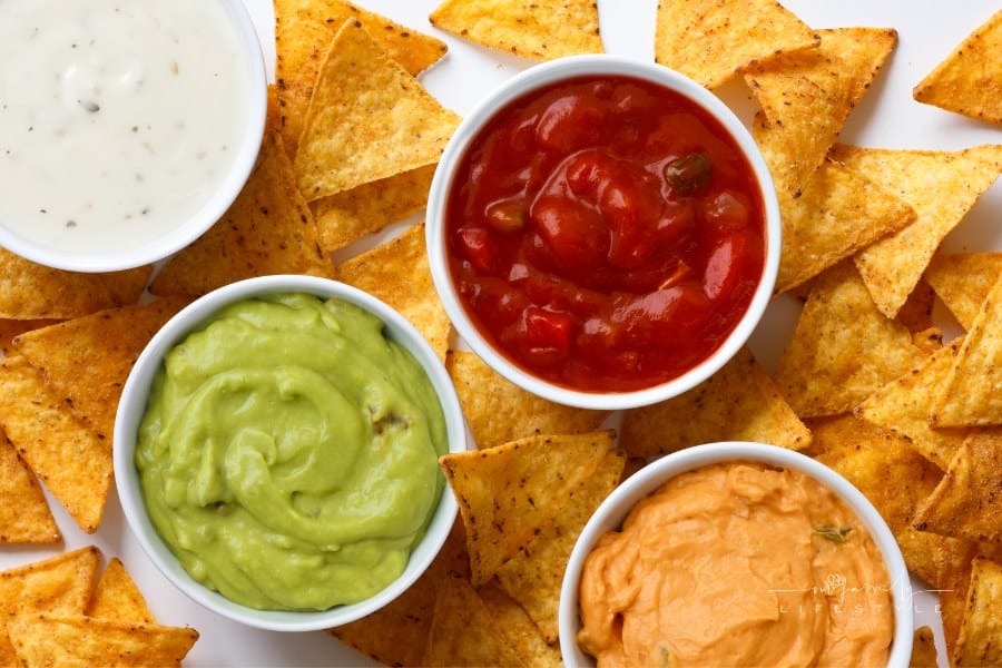 chips and dips flat lay