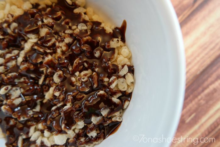Rice Krispie cereal with chocolate syrup