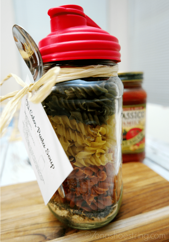 Tri Color Pasta Soup in a Classico jar with reCAP lid