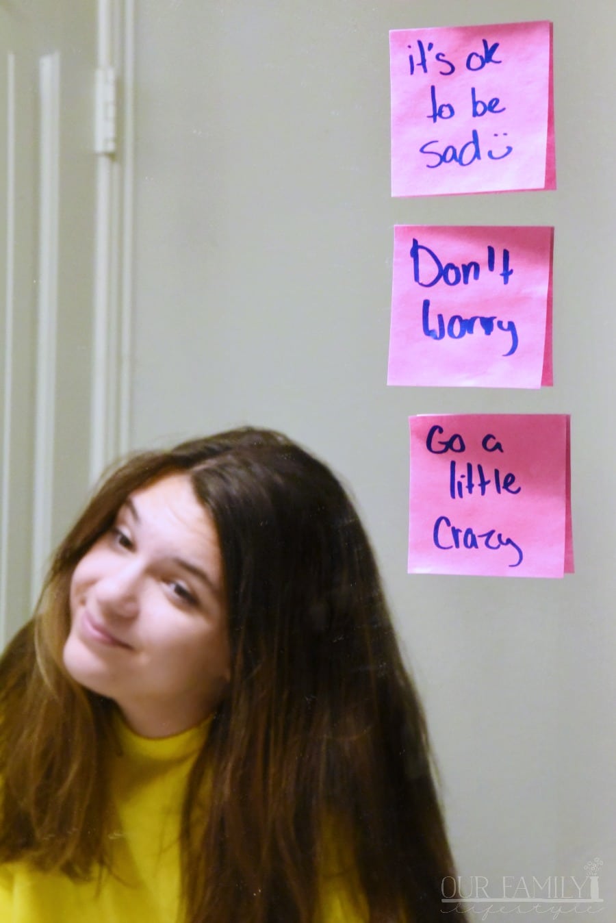 Post-It Note encouragements on mirror