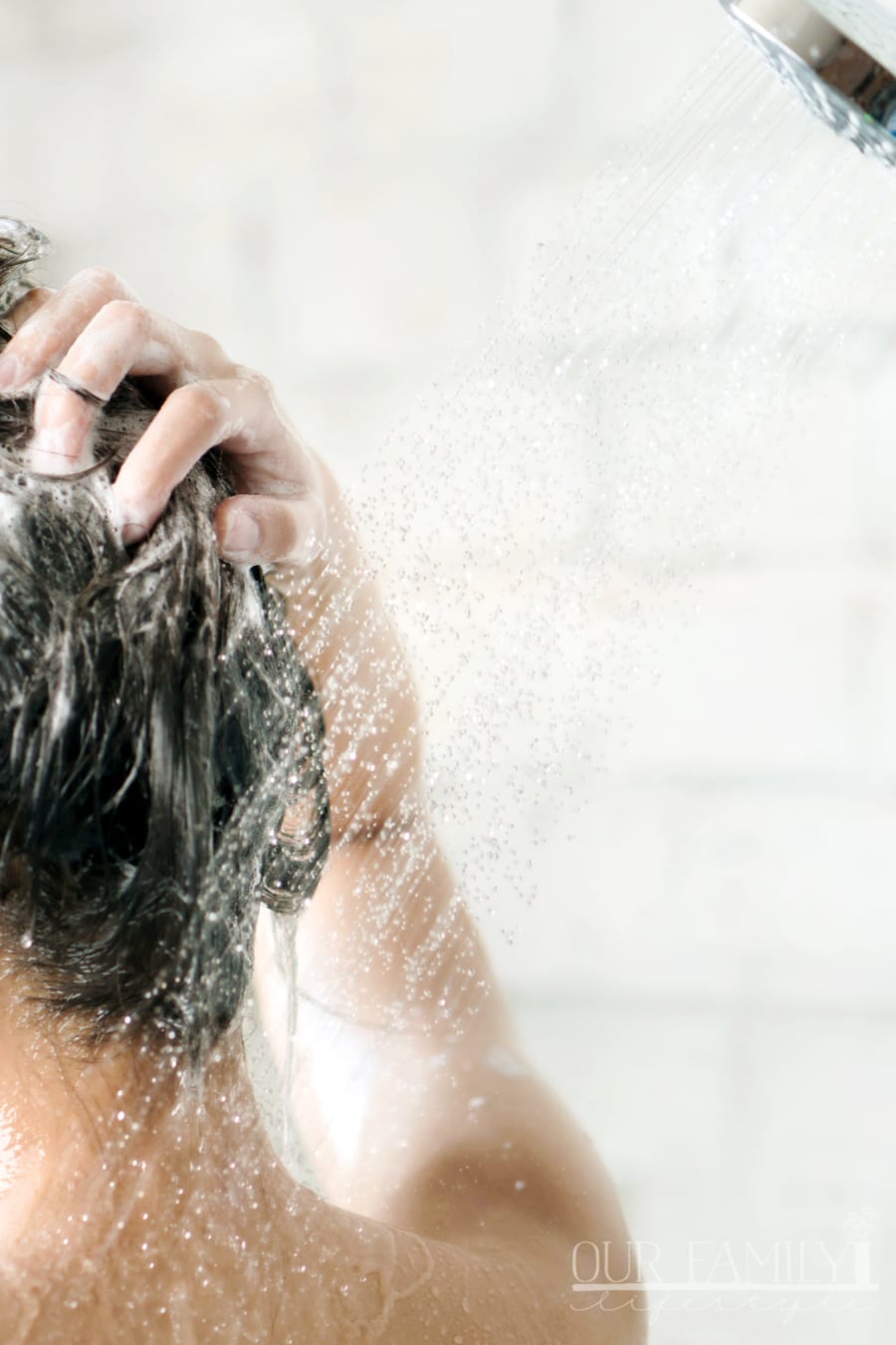 washing hair with shampoo