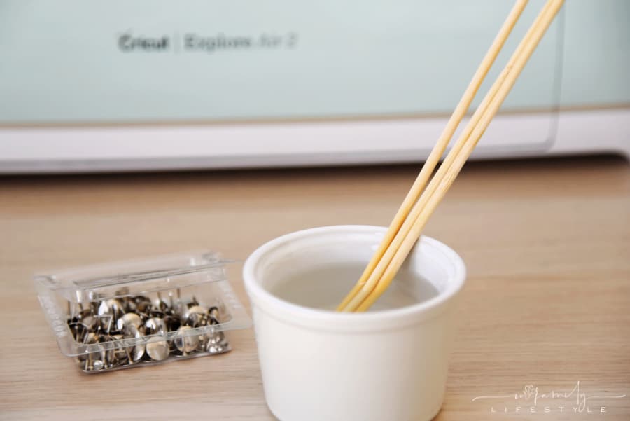 soak bamboo skewers prior to sticking with thumbtack