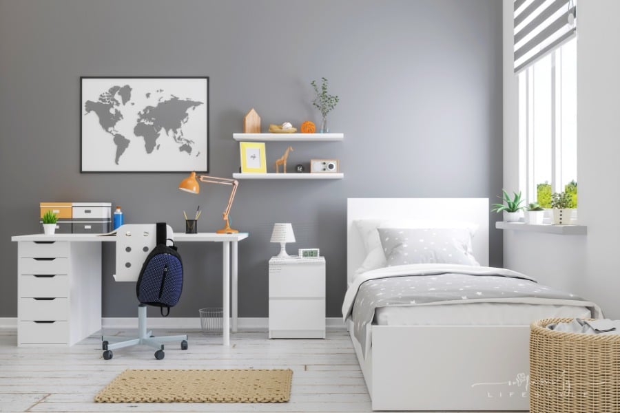 child's learning space at home in bedroom