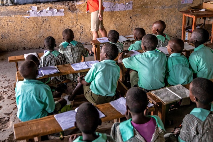 volunteer teaching in African school in Kenya