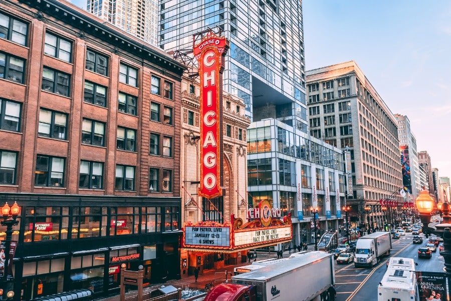 Chicago theater busy traffic street