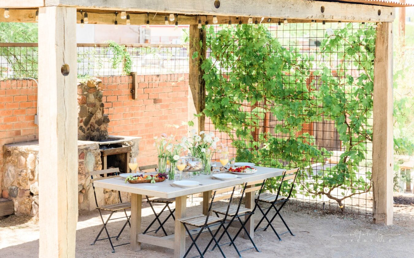 Outdoor Table Set-Up for hosting party in backyard