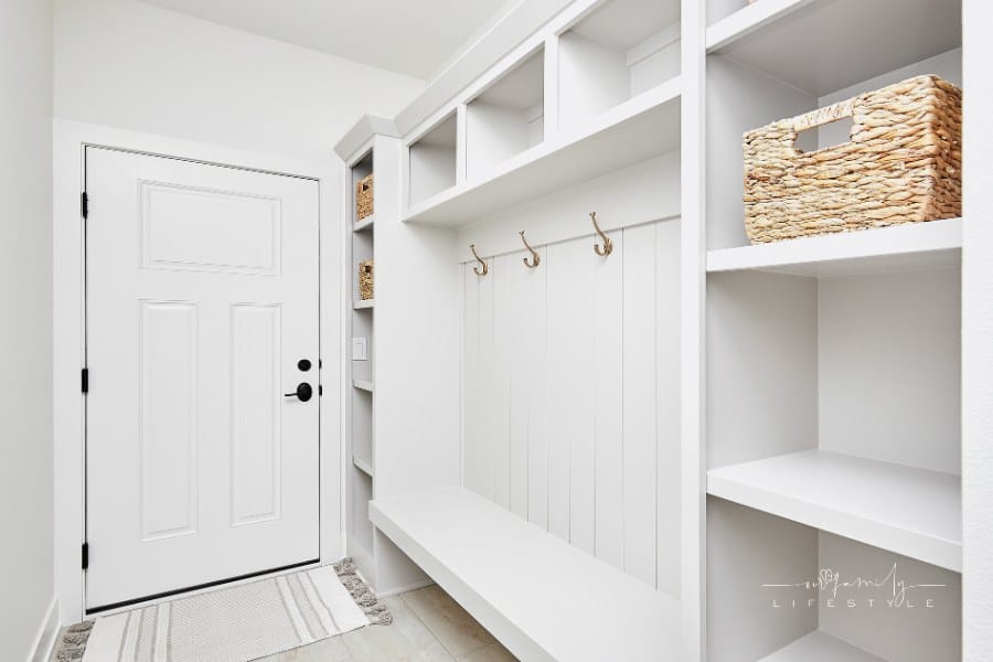 organized mudroom entry into house