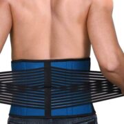 man putting on lumbar back support belt