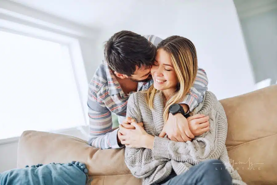 Portrait of a young couple sharing an intimate moment at home