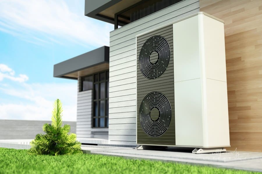 Air Source Heat pumps outside the modern house